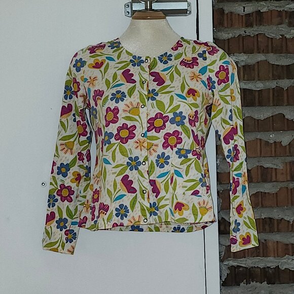 GUDRUN SJODEN Organic Cotton Cardigan Sweater Button Down Size S Small Floral - Picture 2 of 8